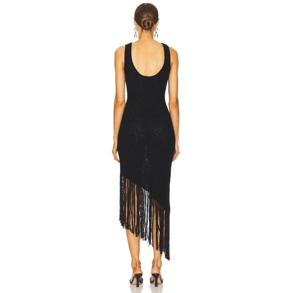 Rails Rylee Fringe-Trim Black Knit Midi Dress Siz… - image 2